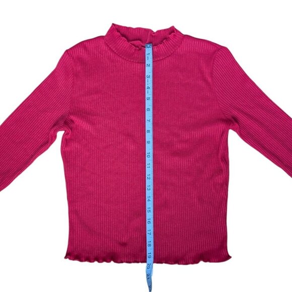 HM Red  Ribbed Long Sleeve Party Top With Frilled Neckline and Sleeves Women M - Picture 4 of 8